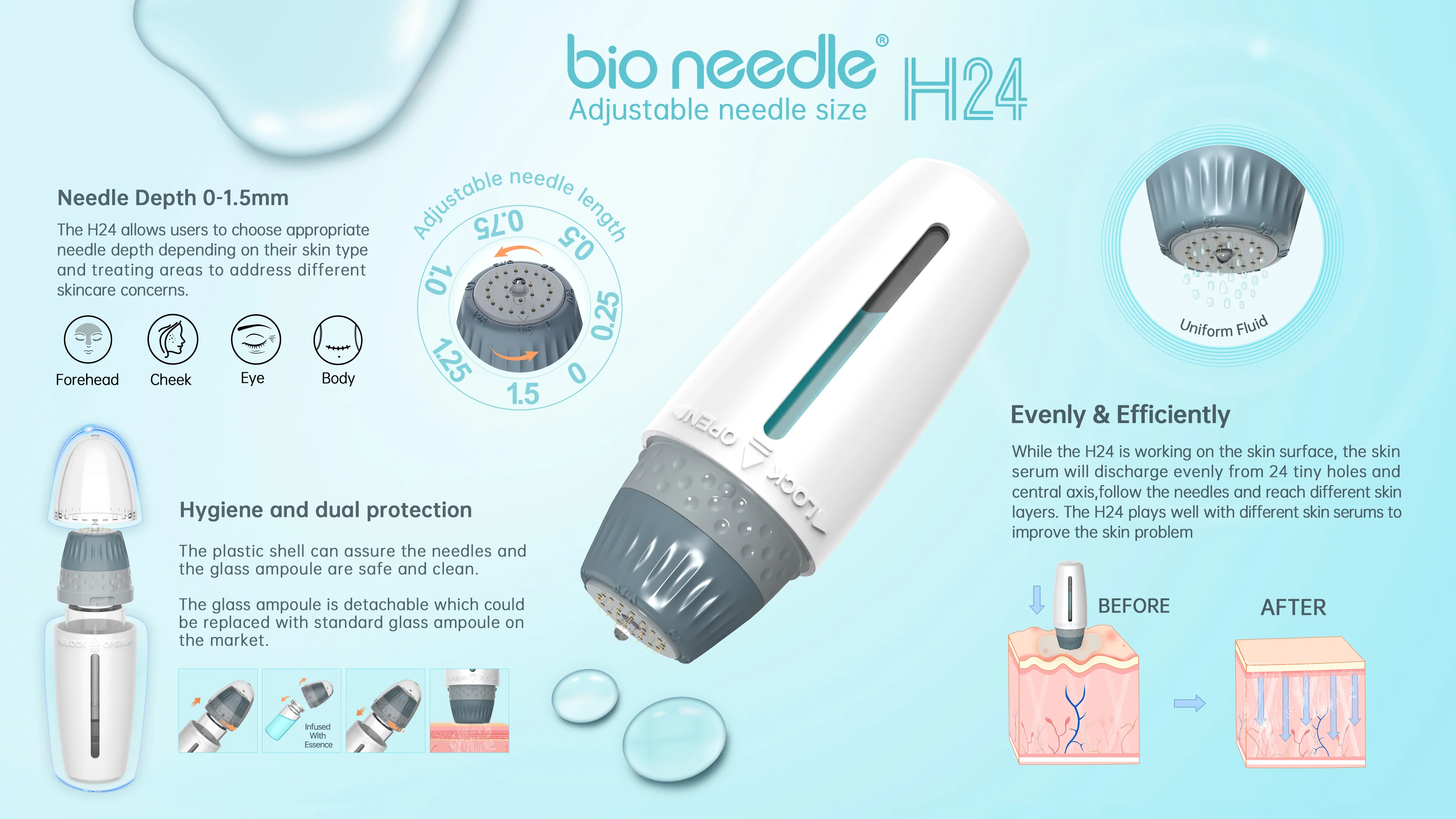 Dr. Pen Bio Needle H24 Hydra Adjustable Derma Stamp (10ml) - Image 5
